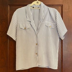 Vintage blue and white striped shirt-sleeved, collared blouse, size 4